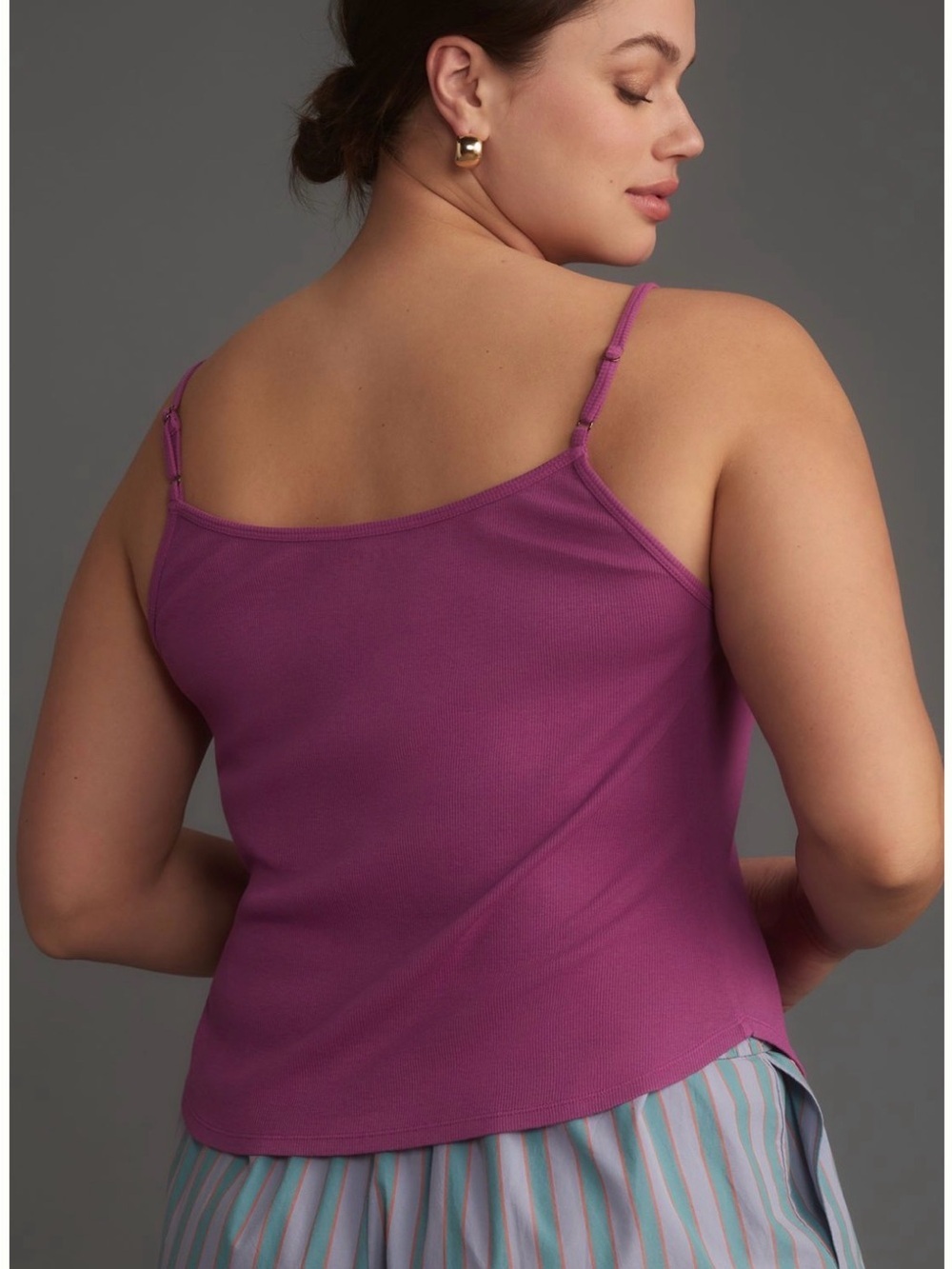 Pilcro Ribbed Button-Front Cami in Raspberry - Sz Large - Picture 2 of 11